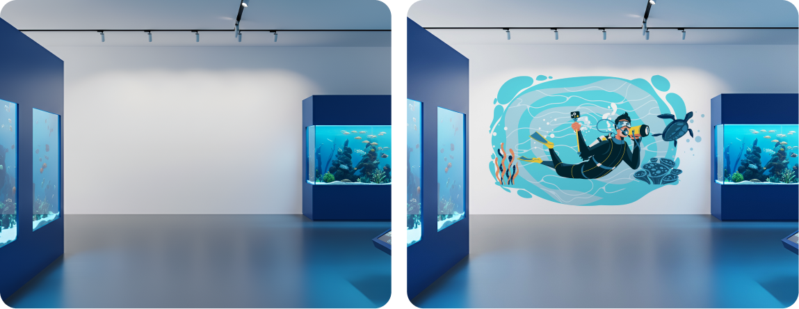 Indoor Aquarium Gallery Wall Mural for Educational Spaces